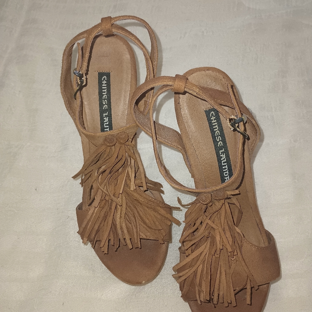 Chinese Laundry Tan Fringe Sandals